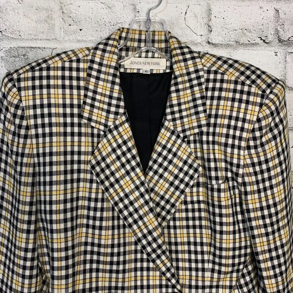 Vintage 80s 90s Jones New York Double Breasted Plaid Cropped Blazer - Picture 2 of 12